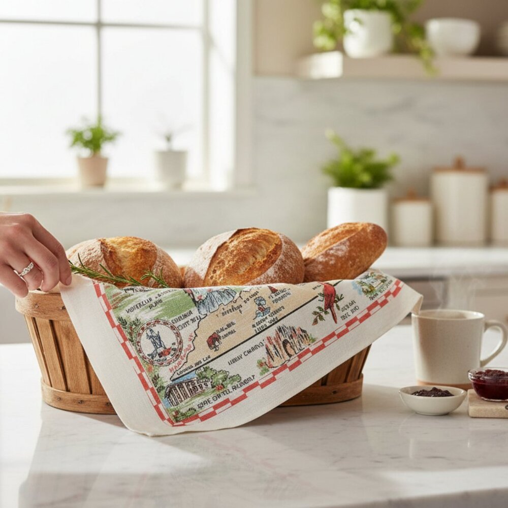 Vintage Commonwealth of Virginia Souvenir Tea Towel - State Landmarks Map